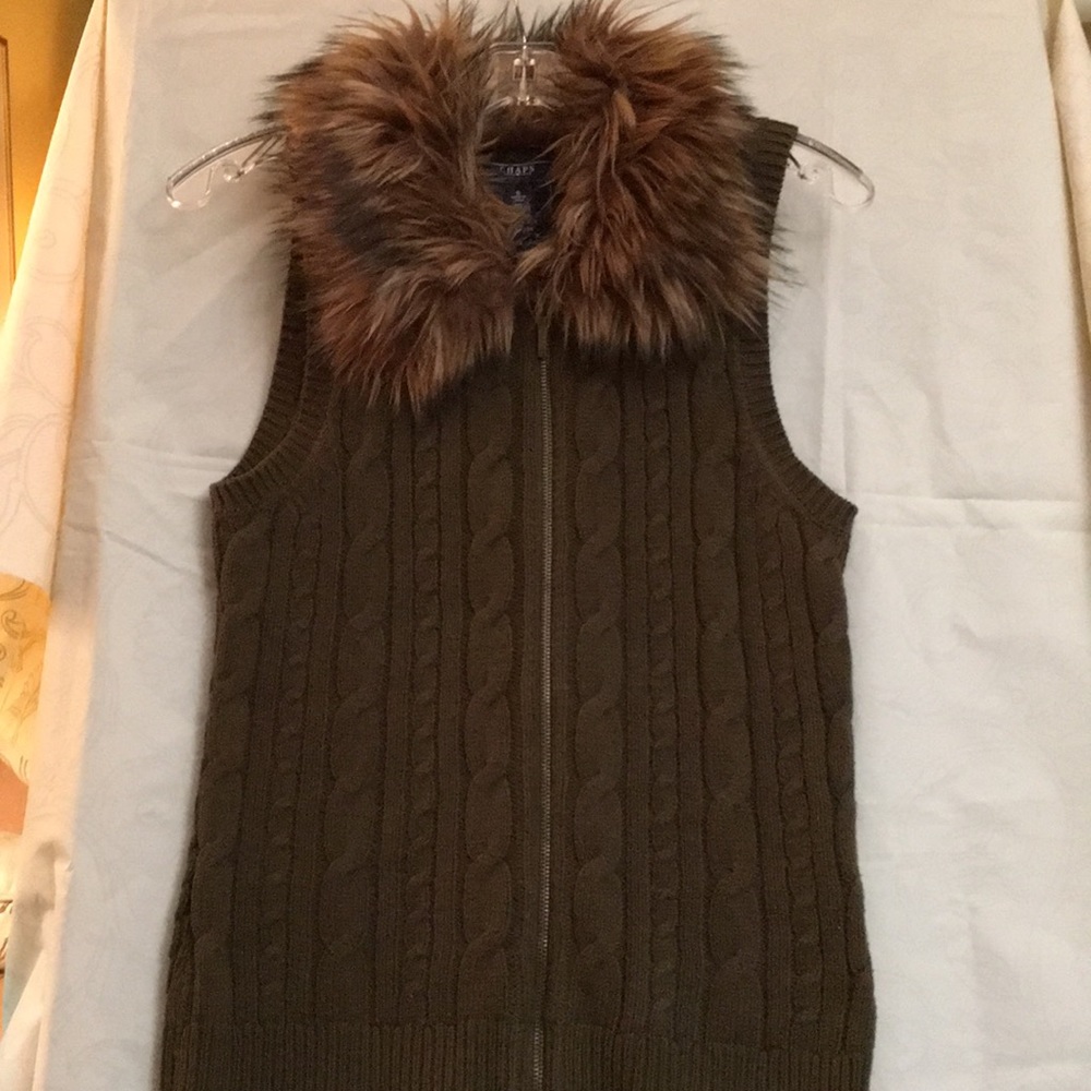 FauxFur Trimmed Zip Front Chaps SwEater Vest Sz S